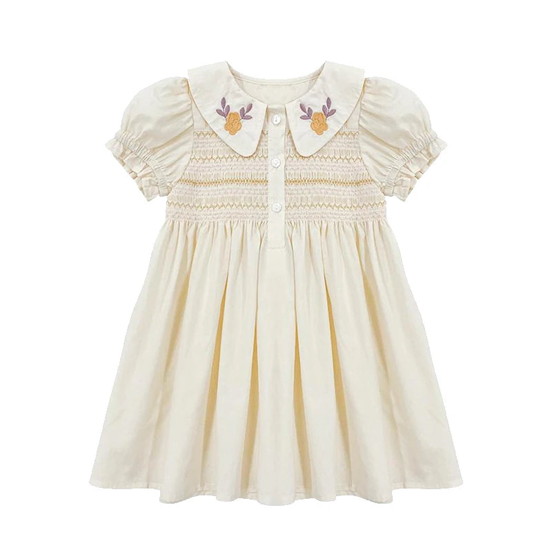Fresco y delicado vestido bordado para niñas, estilo retro.