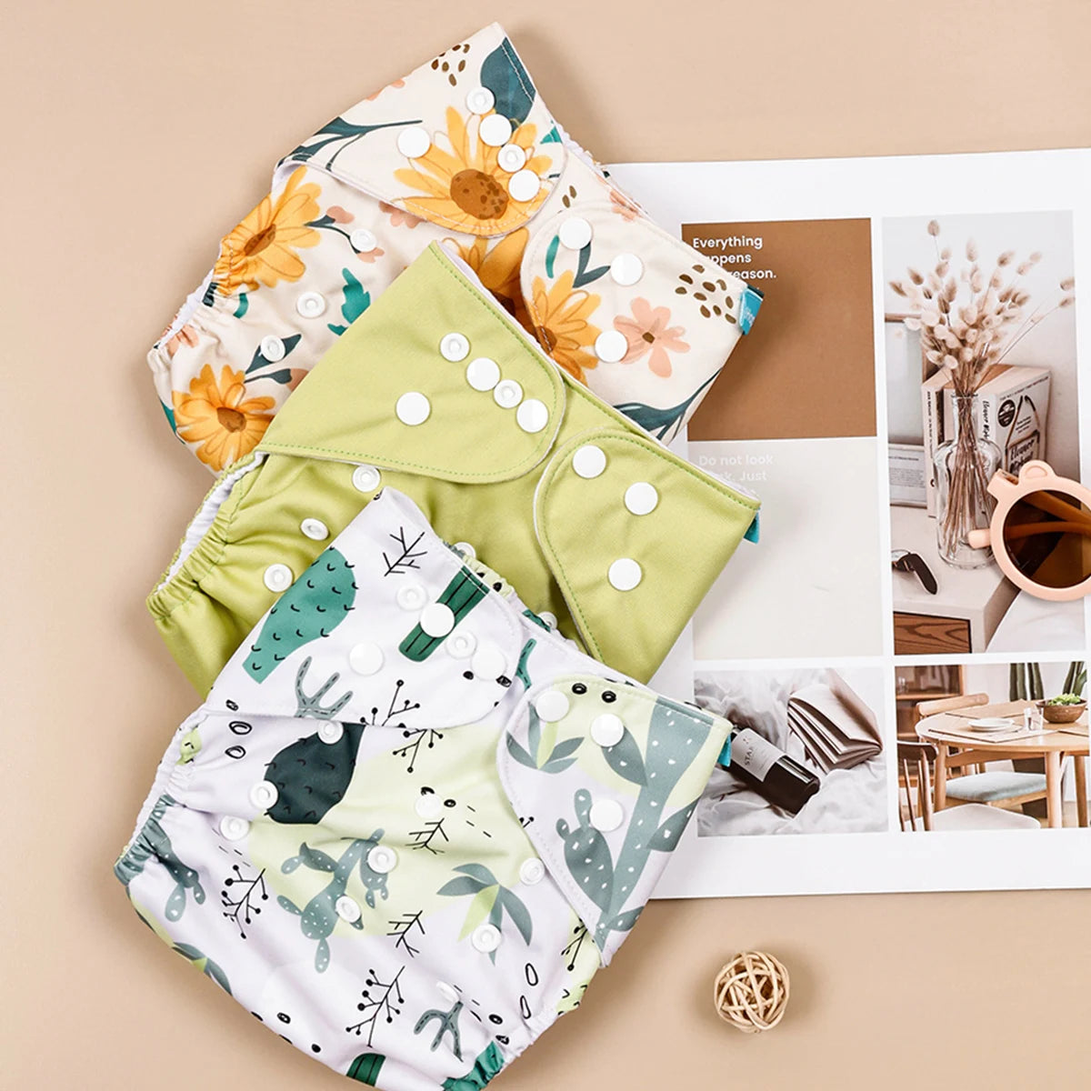 Juego de 3 calzones portapañales para bebé, reutilizables y ecológicos, lavables, absorbentes, ajustables