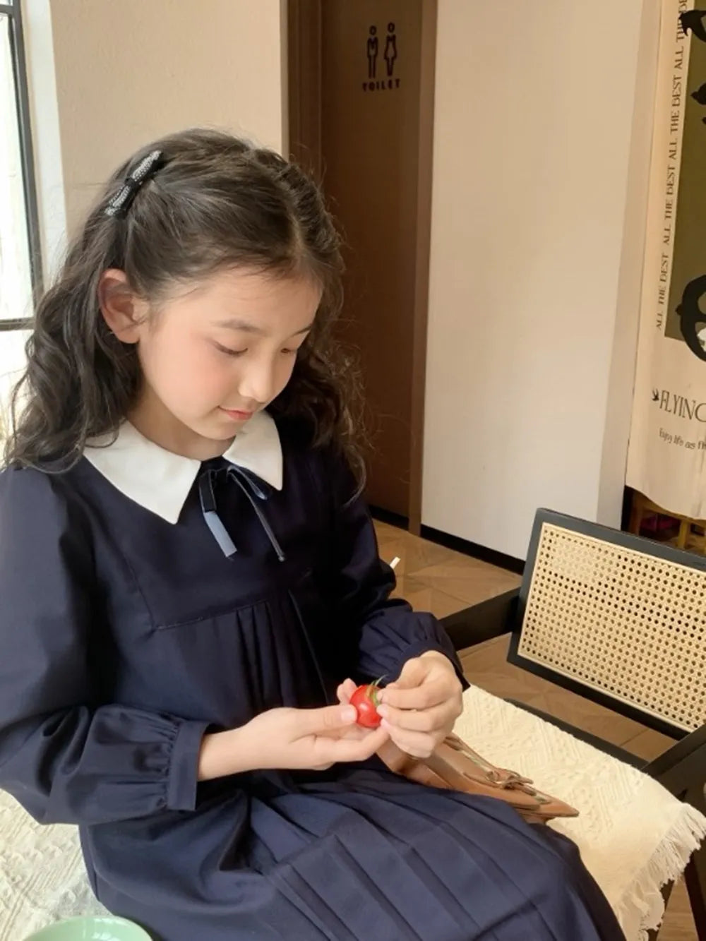 Vestidos de niña estilo estudiante, color azul marino, vestido de manga larga para primavera y otoño