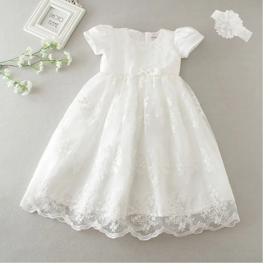 Vestido de encaje blanco para bebé, Vestido de Bautizo para bebé niña de 3 a 24 meses, con sombrero o capota