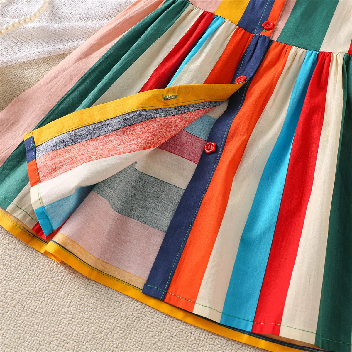 Vestido de verano Casual sin mangas para niñas, Rayas vibrante contraste de colores