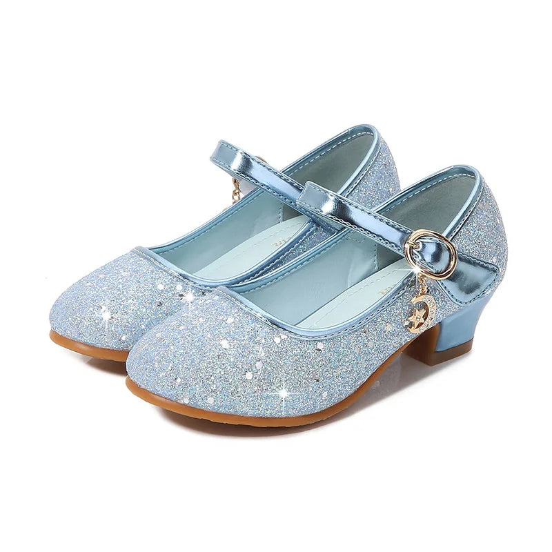 Zapatos de princesa de tacón alto para niña, Cosplay de Halloween, zapatos de cuero brillantes para fiesta, zapatos de cristal