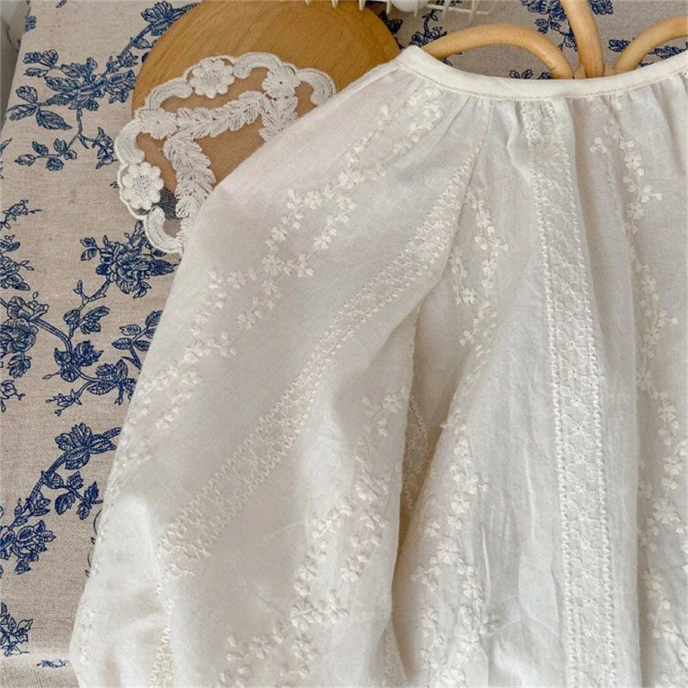 Blusa de broderie manga larga para niña, para un look delicado