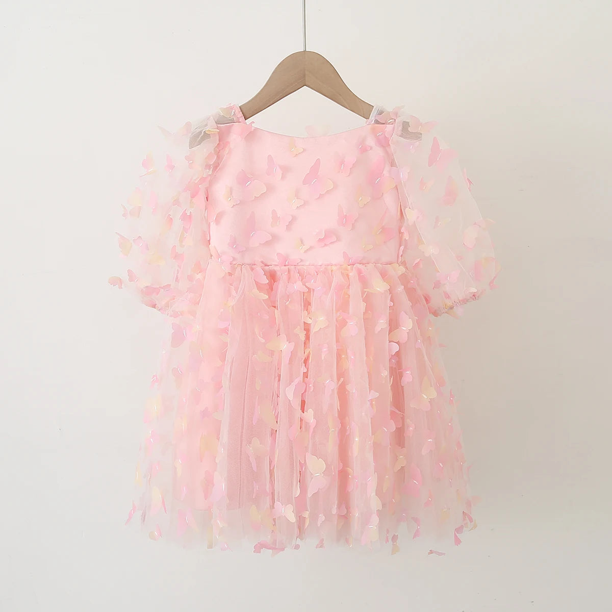 Vestido de tul con hermosas mangas abullonadas para niña, vestido de princesa con mariposas, para desfile, fiesta, Vestido de bautizo para niña, comunión, cumpleaños, ropa de bebé de 1 a 12 años