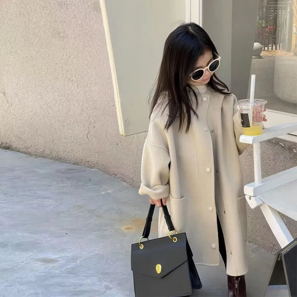 Abrigo de lana, cálido y grueso, con capuchón para niña, para completar un outfit exclusivo para niña y chica adolescente