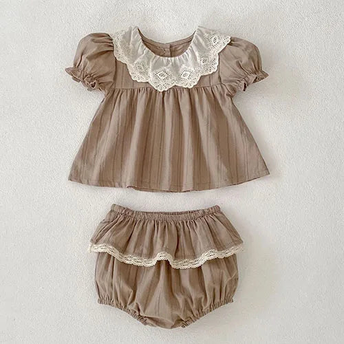Vestido de verano para niñas de 2 a 6 años, de algodón con cuello de encaje, de princesa, Bombacho de verano para bebé