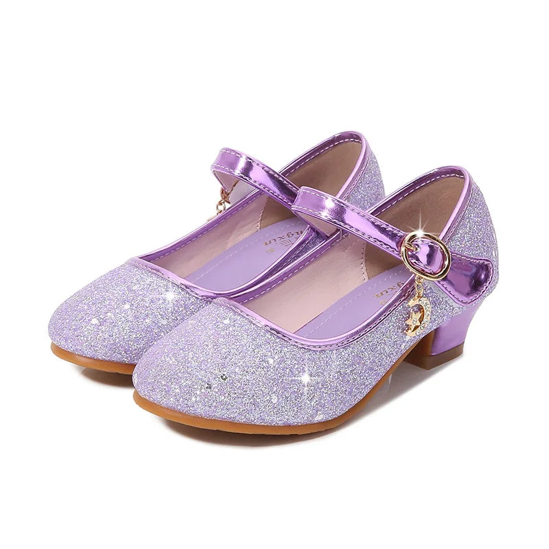 Zapatos de princesa de tacón alto para niña, Cosplay de Halloween, zapatos de cuero brillantes para fiesta, zapatos de cristal