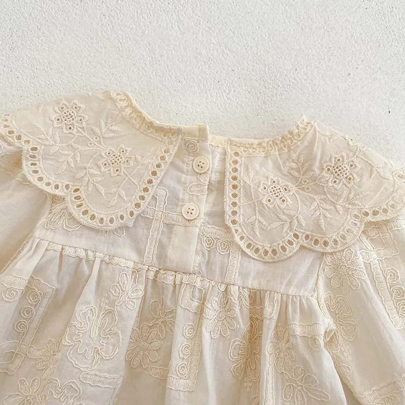 Vestido y mameluco de bebé de primavera y otoño, vestido de hermanas, vestido con bordado de flores para niñas pequeñas, atuendo para niñas pequeñas, Vestido de bautizo, Bombacho de bautizo