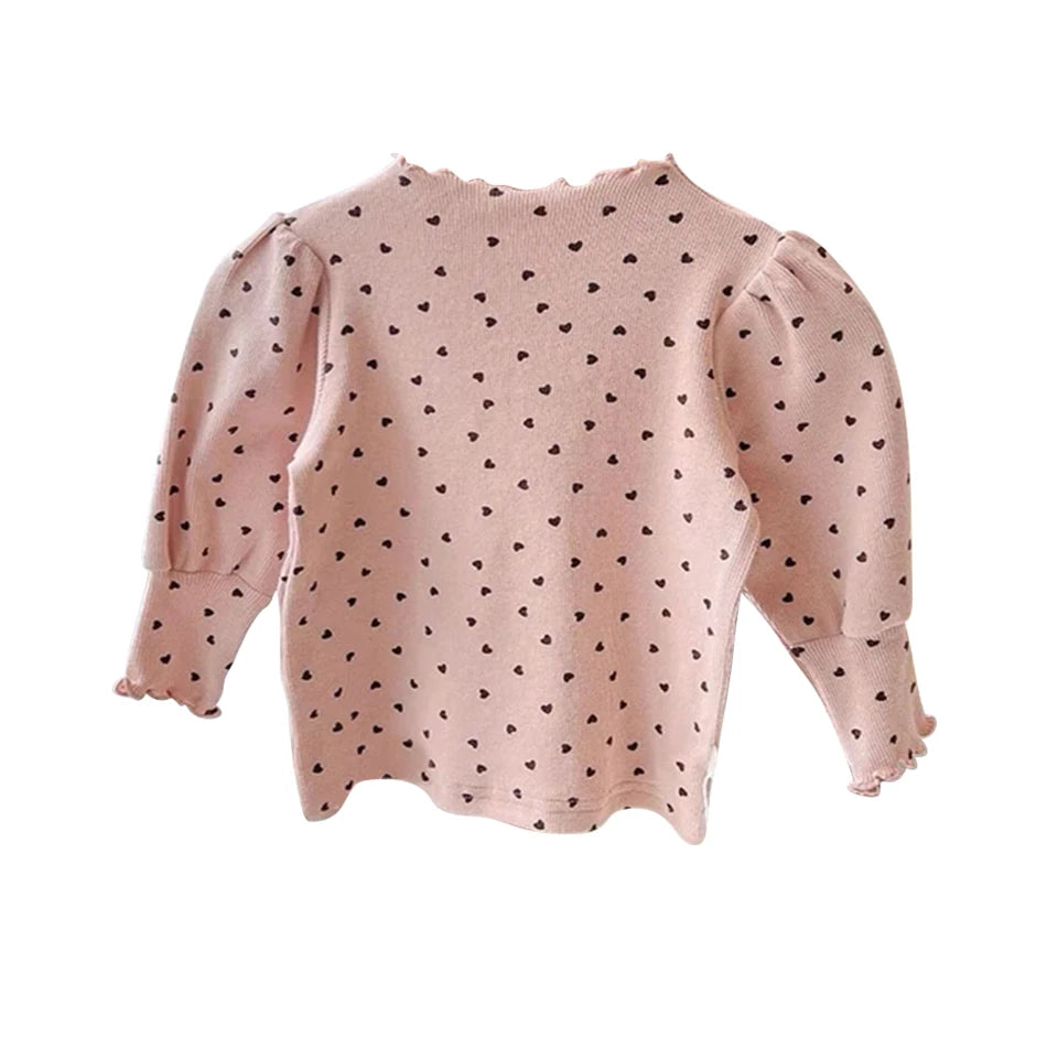 Ropa para niña, polera de manga larga y mangas abullonadas para niña