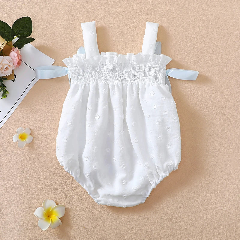 Babypiges sommerbukser, satinsløjfe blomster Jacquard ærmeløse stropper