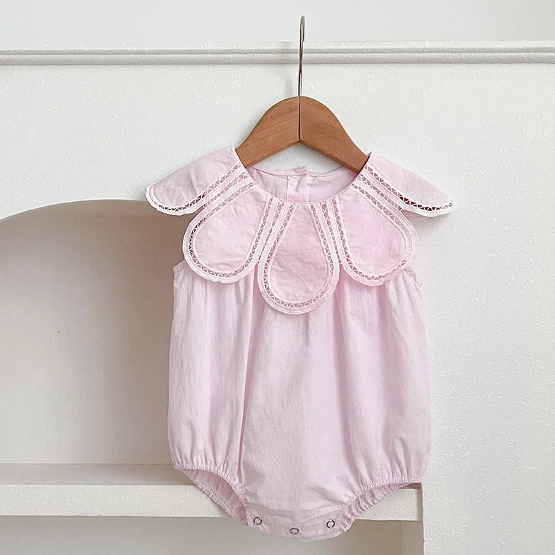Vestido bordado de verano para bebé y niñas, vestido de princesa con cuello de pétalos en algodón, bombacho de manga corta para fiesta