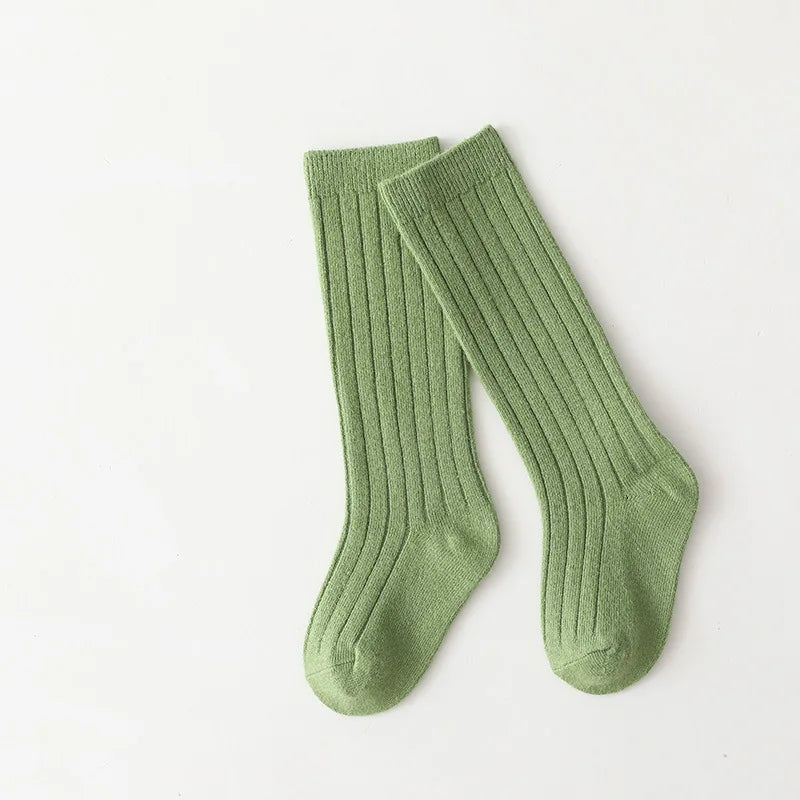 Nuevos calcetines acanalados hasta la rodilla para bebés y niñas, calcetines largos de algodón transpirables suaves para niños
