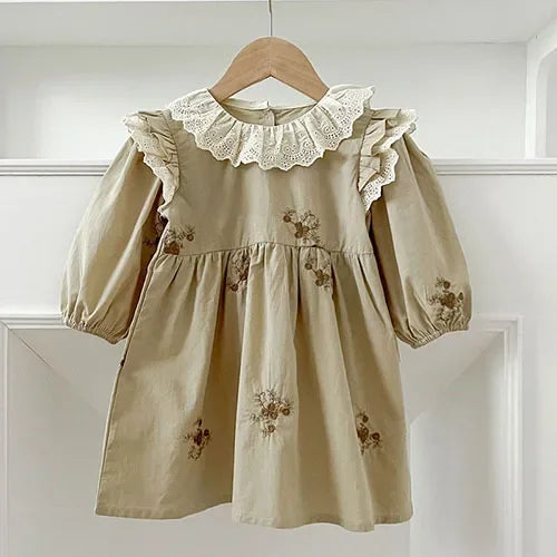 Mono y vestido de otoño para niña de 0 a 6 años, vestido de fiesta de manga larga de algodón de color liso hermoso bordado, vuelos en broderie, Vestido de bautizo, ropa para hermanas