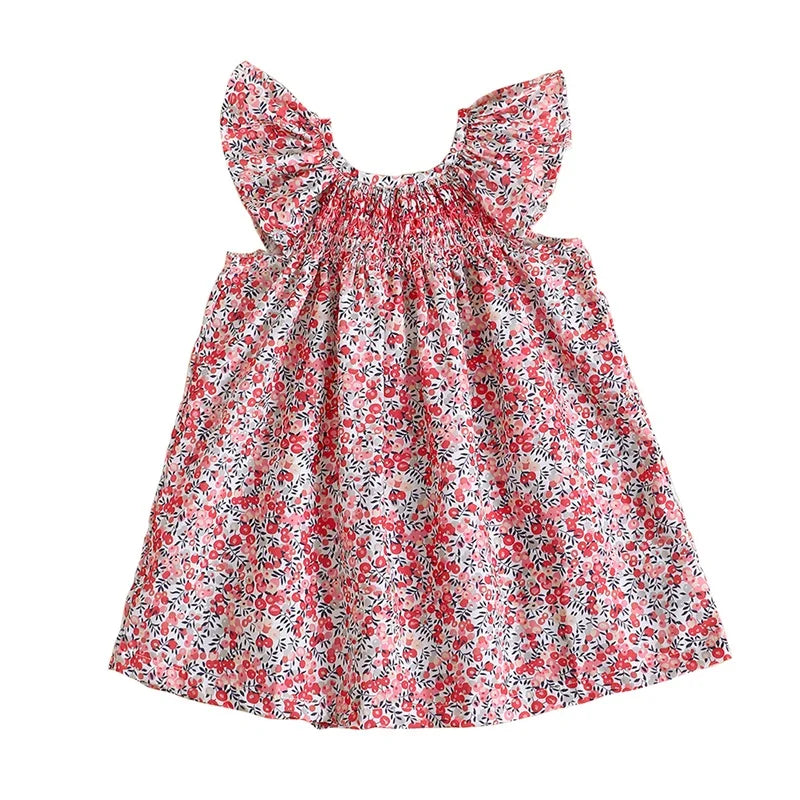 Småbørn Baby Pige Sommer Outfit Blomster Flæse Kjole Ærmeløse Kjoler Tunika Kjole Piger Solkjole Casual Kjole