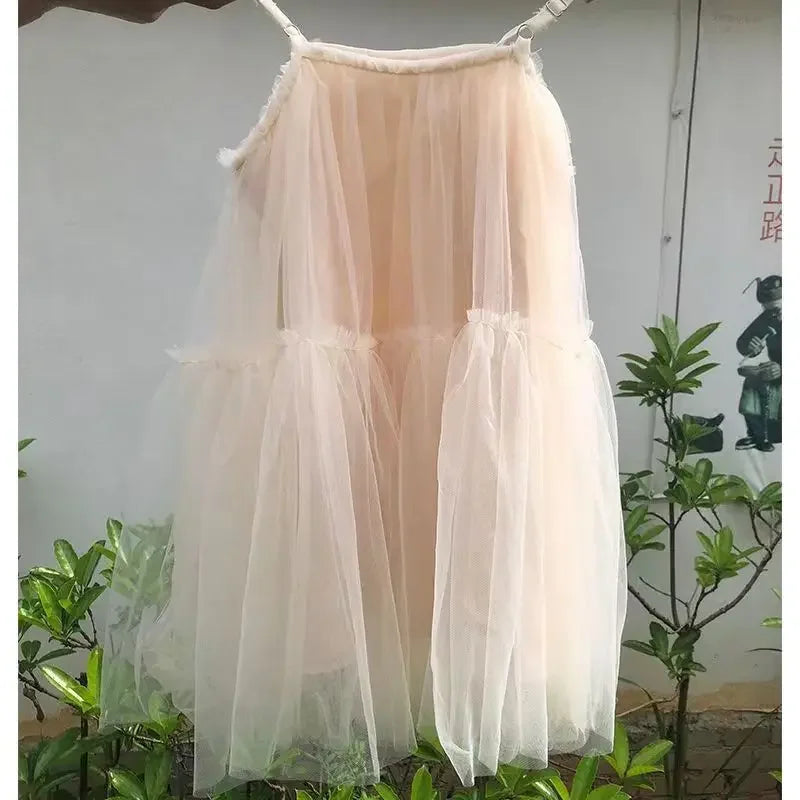 Vestido de tul para niñas, vestido de princesa color champán, vestido sin mangas de verano para bautizo y fiestas