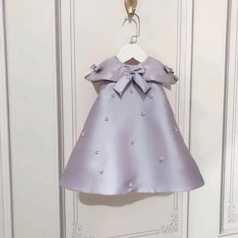 Vestido de princesa para niña, Vestido con lazo de fiesta para bebé niña y chica adolescente, vestido hecho a mano con perlas y diamantes, outfit de boda para chica adolescente