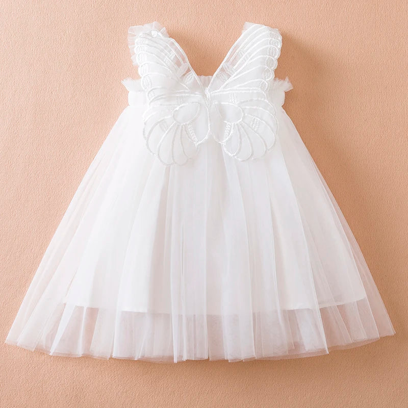 Vestido de hada para verano para niña con mangas voladoras y alas, bordado de fresas y lazo, de princesa, vestido de bautizo, para niñas de 9m a 5 años