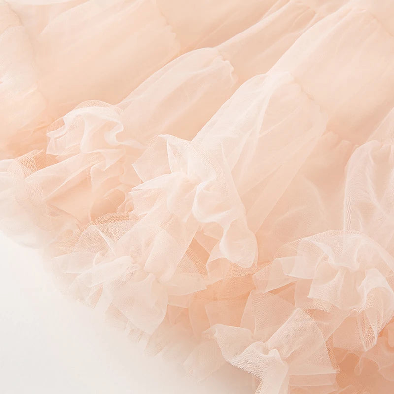 delicado vestido de princesa para niña, vestido de fiesta de verano con finas capas de tul y cuello bordado para tu niña, para que se sienta en las nubes