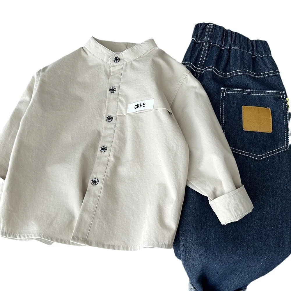Camisa informal de manga larga para niños y chicos adolescentes, camisa de algodón cuello Mao para outfits muy onderos para niños de 3 a 10 años