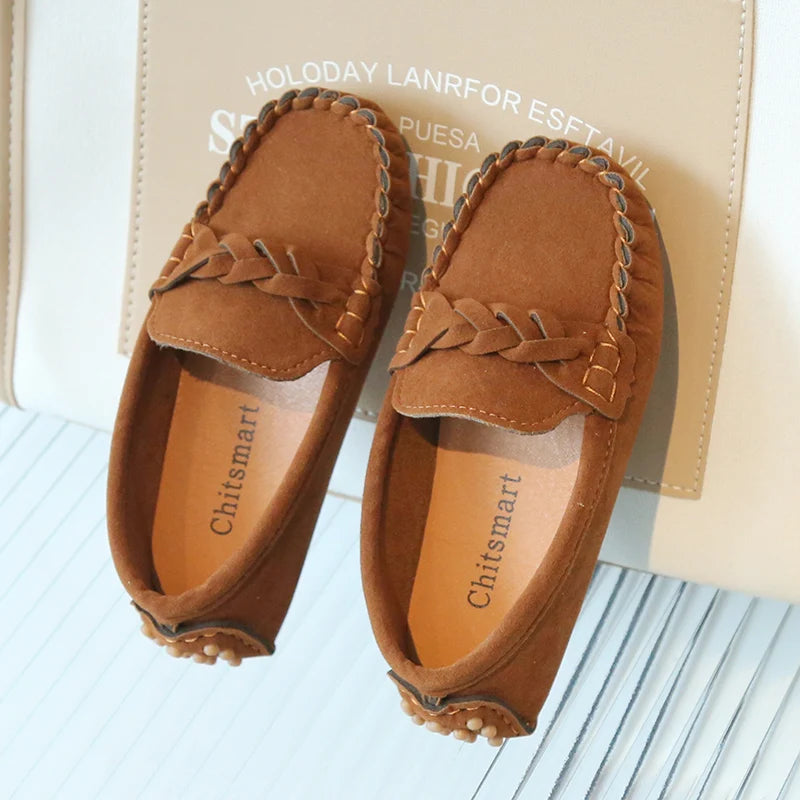 Boys Flat Leather Shoes Fashion Kids Flats Loafers Slip-on Moccasins Classic Children Party Shoes Soft Breathable Classic Braid