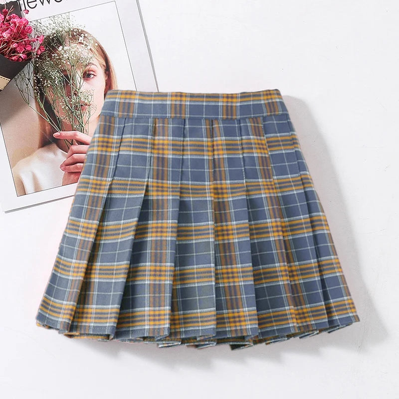 Falda a cuadros plisada para niñas, estilo estudiante, Falda corta para niña, con pantalones interiores de seguridad