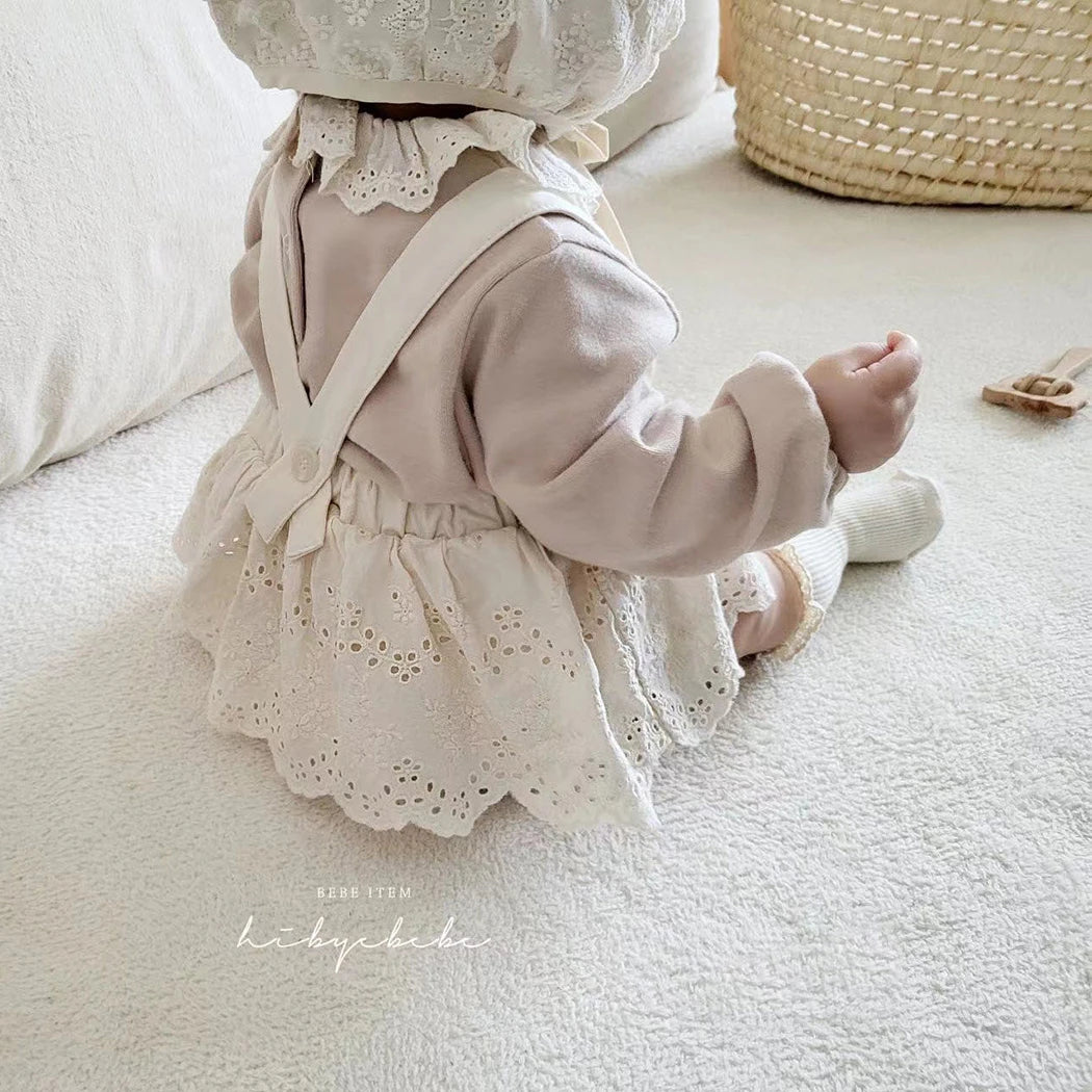 Adorable jardinera de broderie, encaje, para niñas recién nacidas, con capota, falda tutú con tirantes para niñas, ropa para niñas pequeñas, Vestido de Bautizo