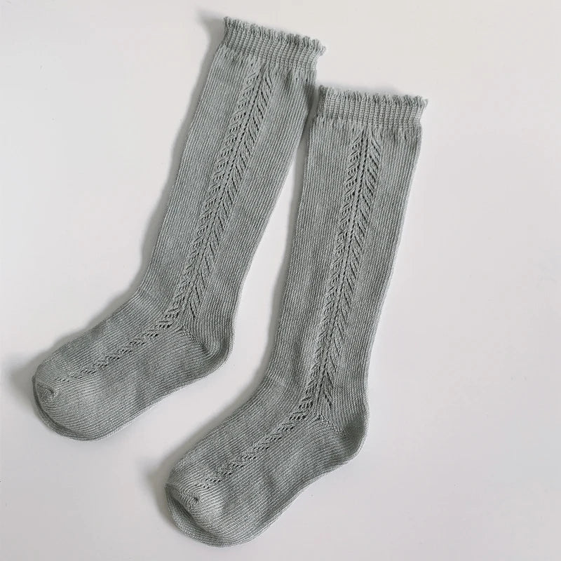 1 par de calcetines 100% de algodón hasta la rodilla para niños y niñas, calcetines largos calados transpirables de malla de algodón para primavera y otoño