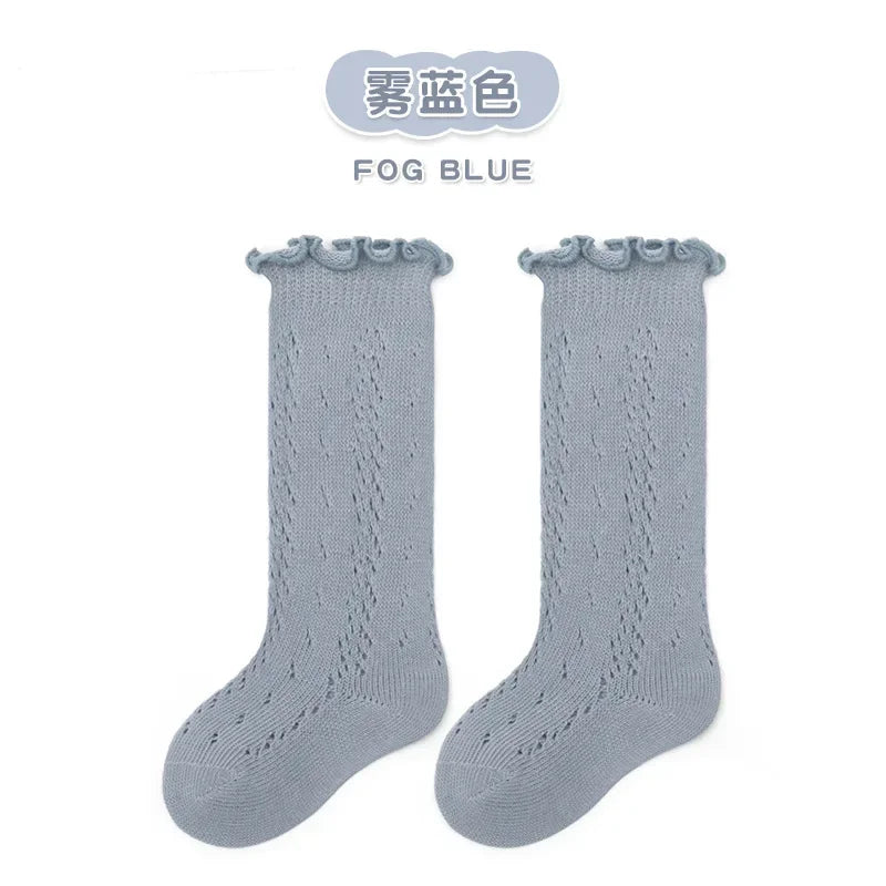 Calcetines largos hasta la rodilla con volantes para bebé y niña, de algodón suave, con encaje y flores, para recién nacidas de 0 a 3 años