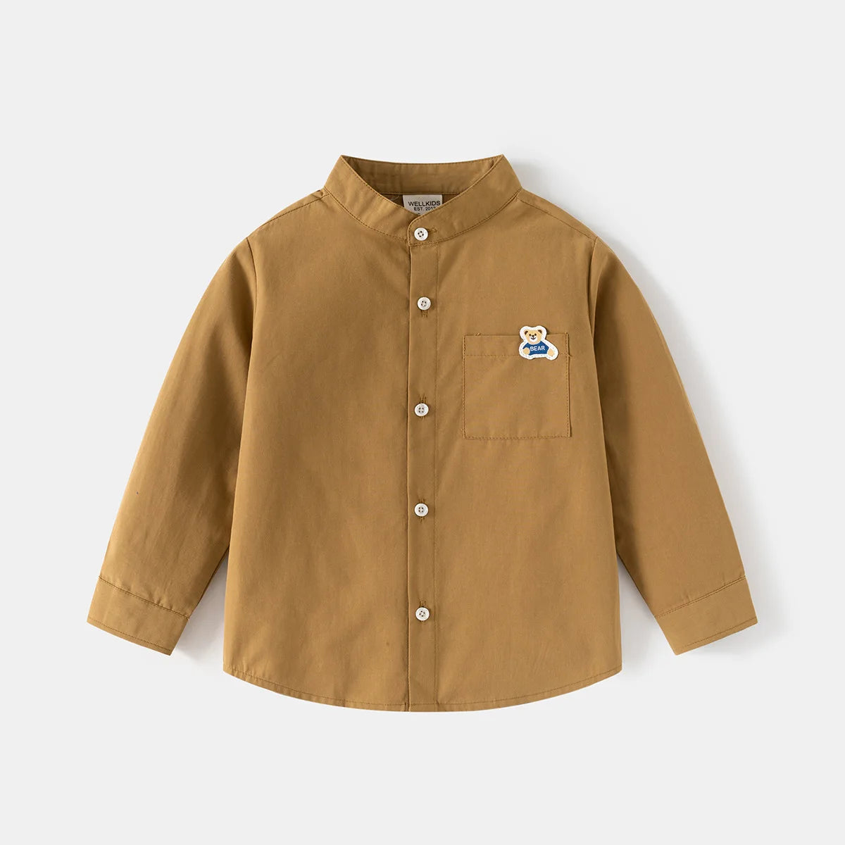 Camisa de algodón de primavera para niños, camisa de manga larga con cuello Mao, blanca y hermosos colores,