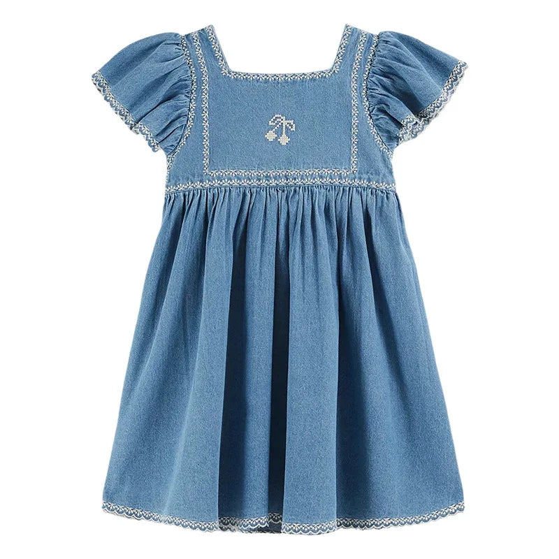 Precioso vestido pastoral para niña de verano, vestido boho bordado