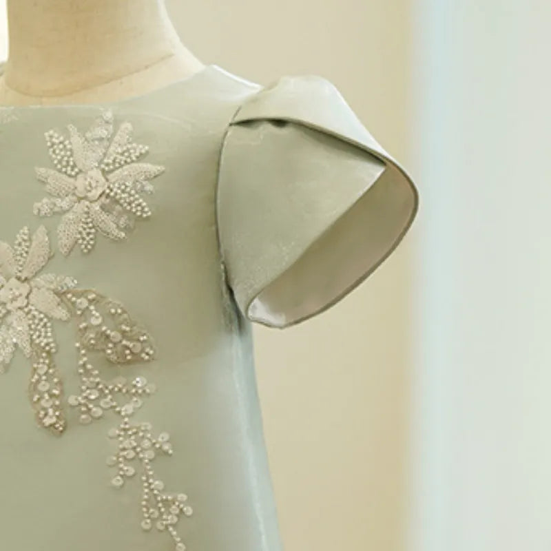 Vestido de seda de princesa para niña, ropa de bebé de 1 a 14 años, con encaje de flores y perlas, Vestido de fiesta para niña y chica adolescente, desfile, cumpleaños