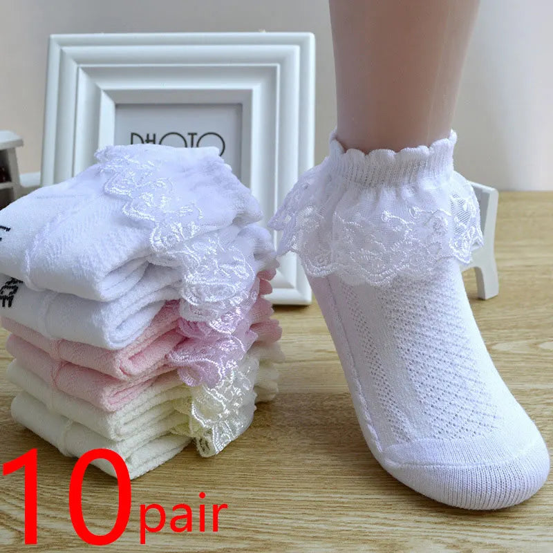 Calcetines para niña, calcetines de encaje con volantes de princesa para niña, calcetines cortos de algodón blanco
