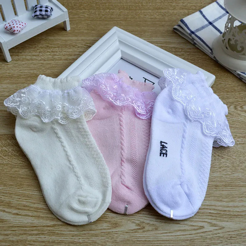 Calcetines para niña, calcetines de encaje con volantes de princesa para niña, calcetines cortos de algodón blanco