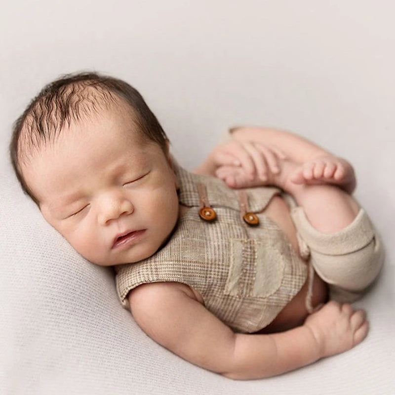 Increíble conjunto de fotografía para bebés recién nacidos, chaleco a cuadros, pantalones, ropa de caballero para bebés