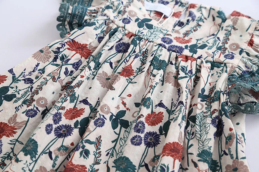 Increible vestido de verano para niñas, lindo vestido vintage sin mangas y volantes, con flores para fiesta, vestido cuadrillé, vestido broderie