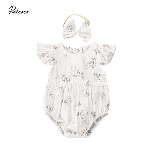 Ropa para niñas pequeñas, pelele o mono floral, bombacho de verano sin mangas, verano conjunto con diadema