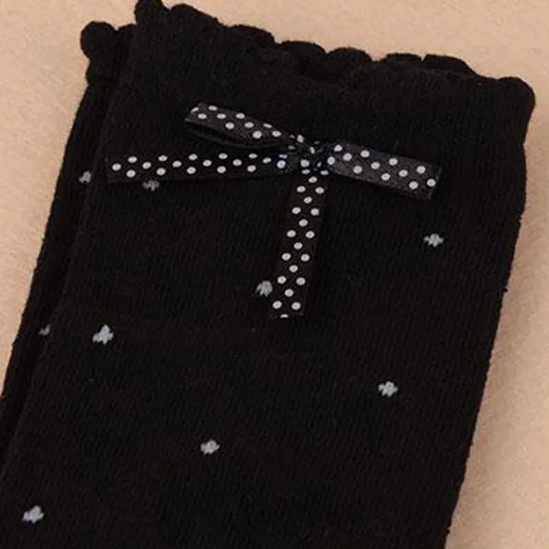 Calcetines hasta la rodilla con coqueto lazo y puntos para niña, calcetines largos de princesapara un estilo propio