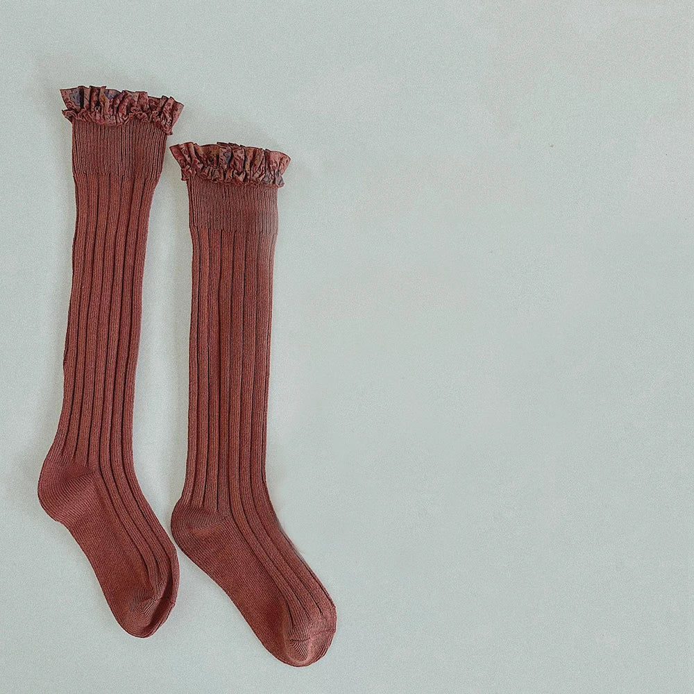 Calcetines para niña con volantes estampado Floral, medias largas de algodón para bebé