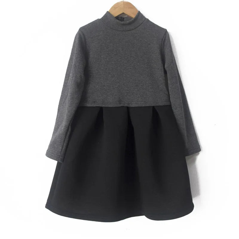 New Girls Winter High Neck Dress Cotton Elegant Teenager Children Kids Long Sleeve Autumn Winter Pleated Princess Dress Clothing