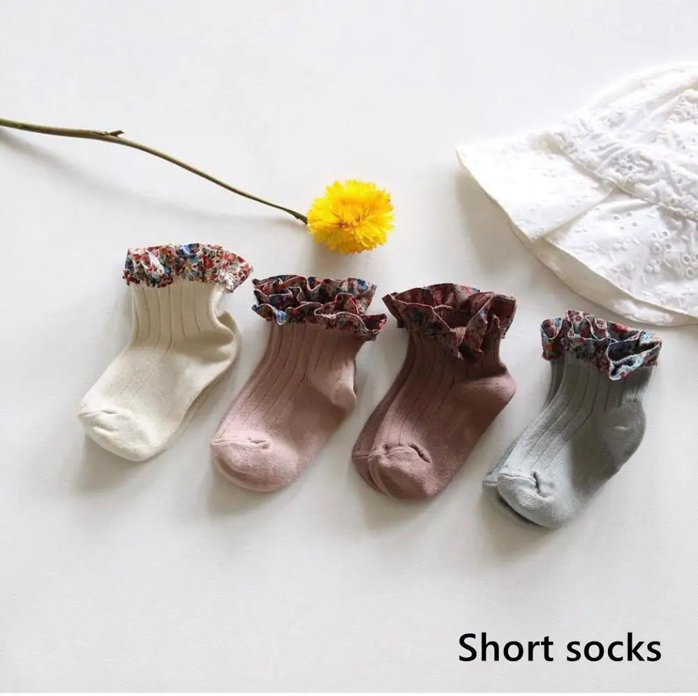 Calcetines para niña con volantes estampado Floral, medias largas de algodón para bebé