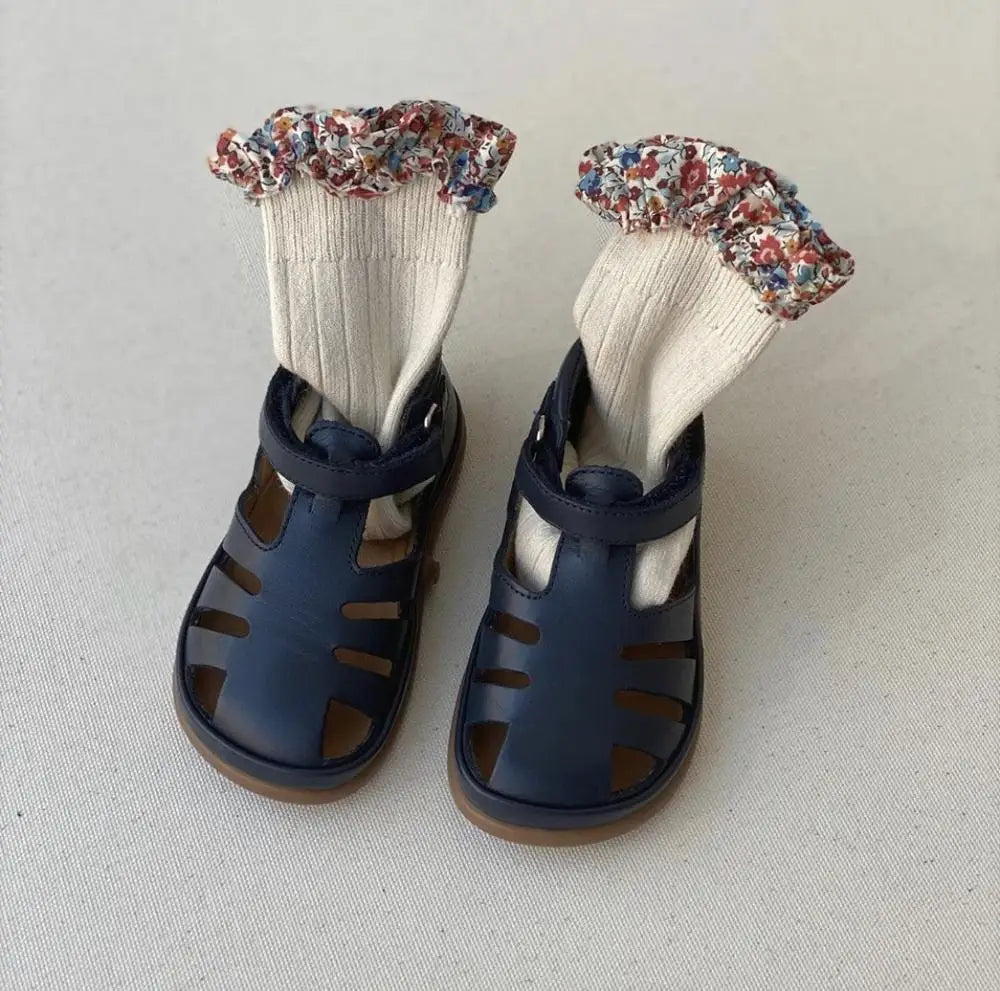 Calcetines para niña con volantes estampado Floral, medias largas de algodón para bebé
