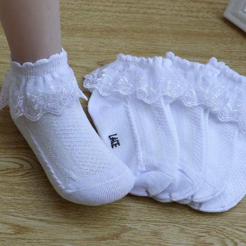 Calcetines para niña, calcetines de encaje con volantes de princesa para niña, calcetines cortos de algodón blanco