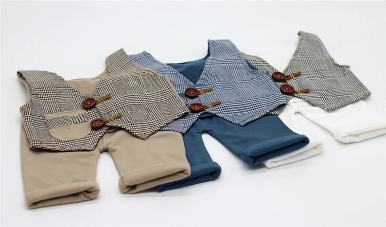 Increíble conjunto de fotografía para bebés recién nacidos, chaleco a cuadros, pantalones, ropa de caballero para bebés