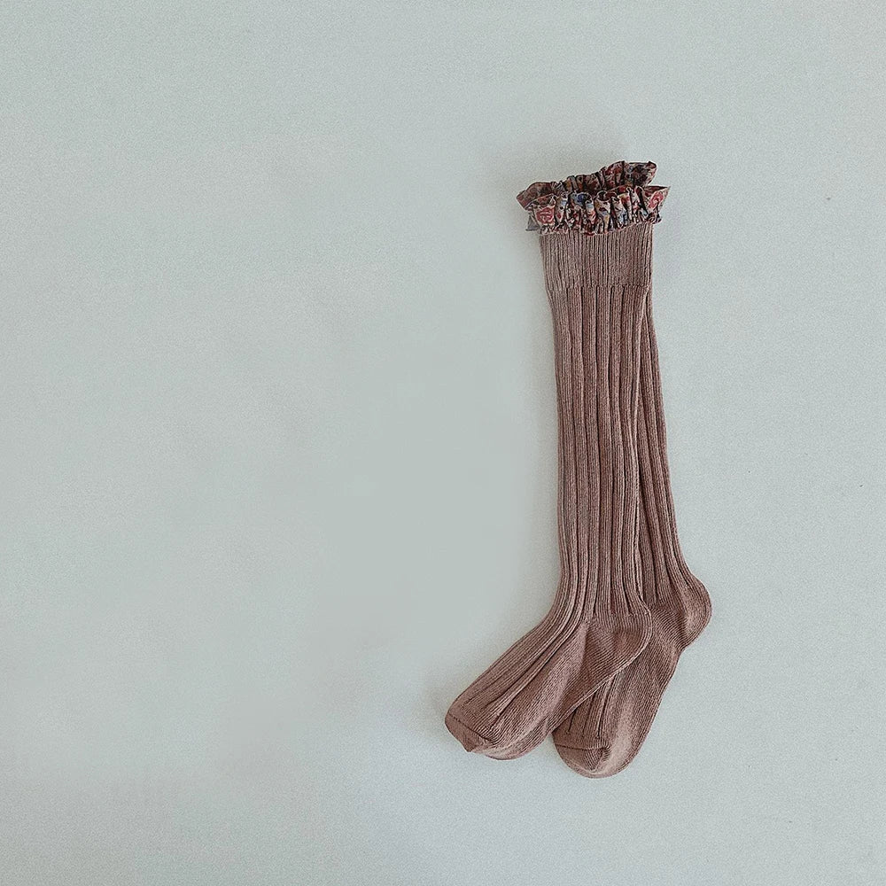 Calcetines para niña con volantes estampado Floral, medias largas de algodón para bebé