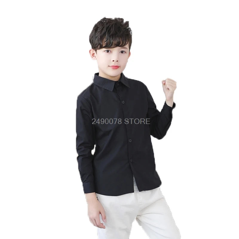 Camisa blancas o negra para niños, camisa formal de algodón sólido para niños y adolescentes de 4 a 16 años