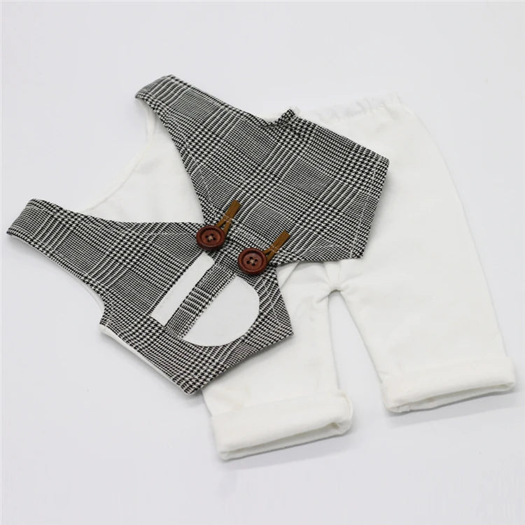 Increíble conjunto de fotografía para bebés recién nacidos, chaleco a cuadros, pantalones, ropa de caballero para bebés