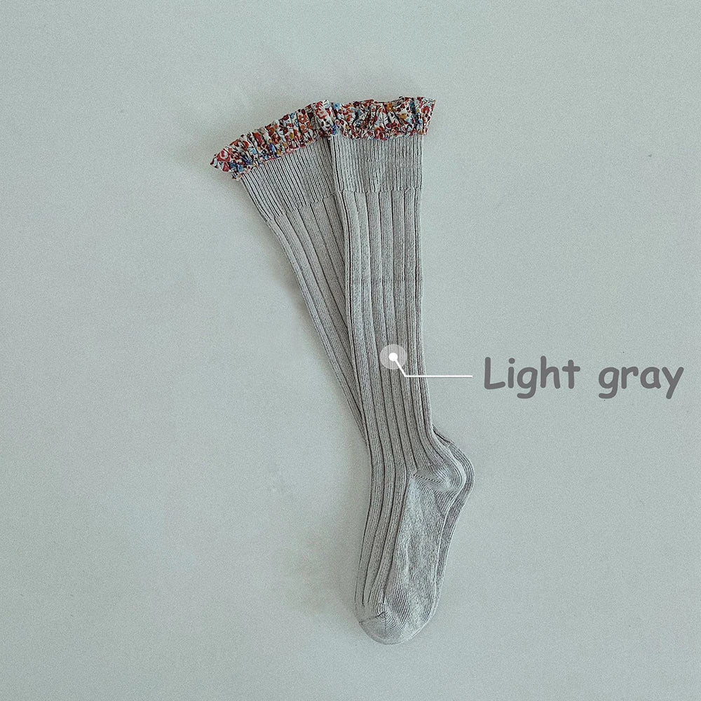 Calcetines para niña con volantes estampado Floral, medias largas de algodón para bebé