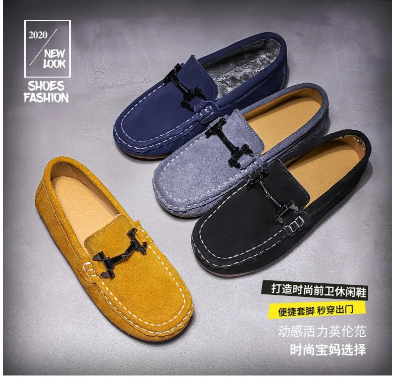 Zapatos casuales de otoño e invierno para niños, mocasines sin cordones para adolescentes