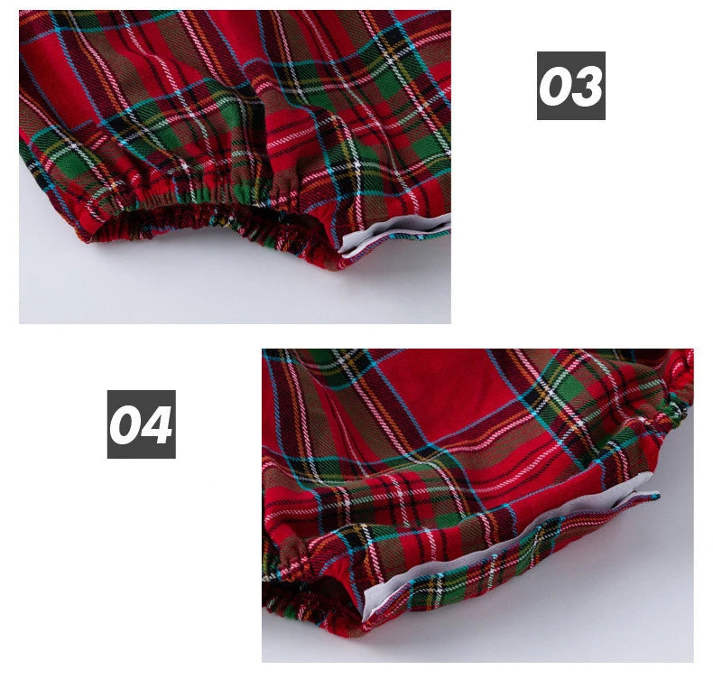 Spring 2Pcs Children Clothes Sets Toddler Girl Long Sleeve White Tops+Rompers Newborn Red Plaid Jumpsuit Baby Onesies Outfits