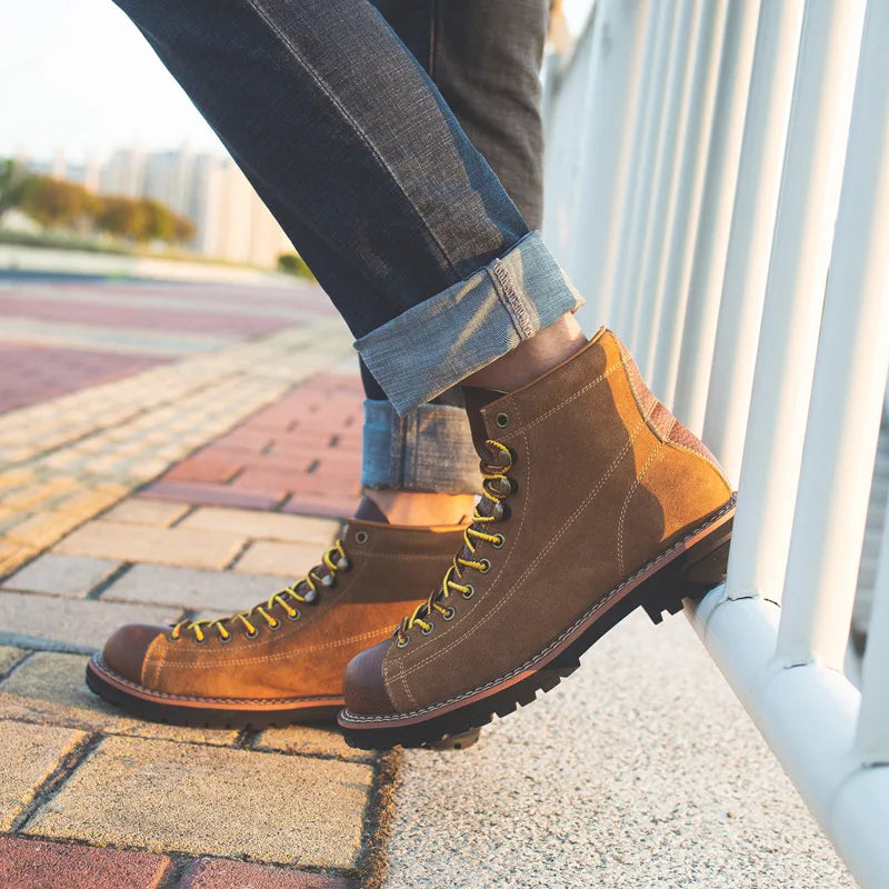 Botas o  botines para adolescentes y hombres, botas casuales con cordones, botas de costura hechas a mano para hombre, botas de desierto de cuero genuino